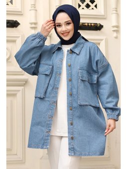 Kolları Lastikli Kot Açık Mavi Ceket