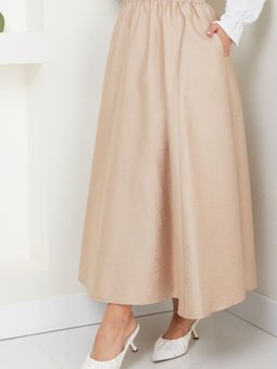 Bej Cep Detaylı Paraşüt Uzun Etek