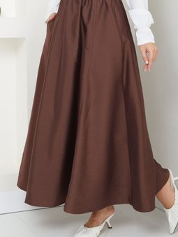 Kahverengi Cep Detaylı Paraşüt Uzun Etek