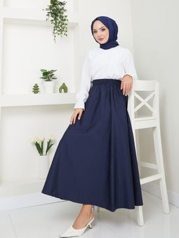 Lacivert Cep Detaylı Paraşüt Uzun Etek
