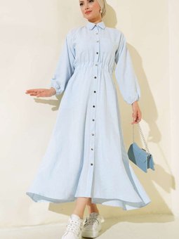 Mavi Boydan Metal Düğmeli Çizgili Spor Elbise