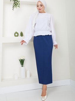 Mavi Piliseli Uzun Kalem Etek