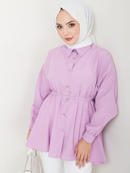 Mor Gömlek Yaka Kalp Detaylı Tunik
