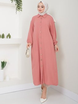 Pudra Yırtmaçlı Viskon Tunik