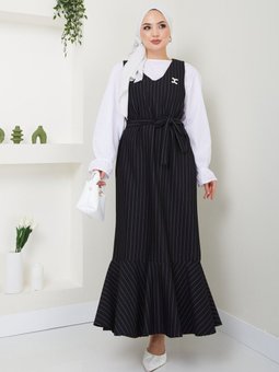 Siyah Çizgili Jile Elbise