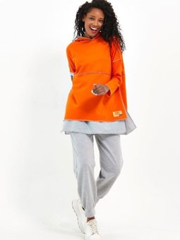 Turuncu Kapüşonlu Alt Üst Eşofman Takım