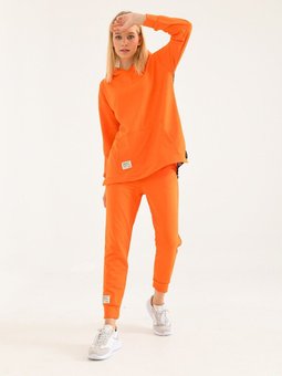 Turuncu Sırt Baskı Detay Kapüşonlu Sweat Takım