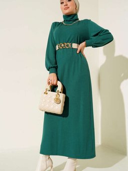 Yeşil Balıkçı Yaka Bürümcük Elbise
