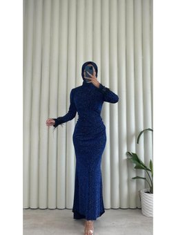 Işıltılı Tüy Detaylı Parıltılı Tesettur Abıye