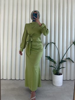 Yandan Baglamalı Yenı Sezon Saten Tesettur Abiye Elbise