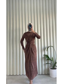 Yeni Sezon Önü Büzgülü Pırıltılı Kalem Abiye Elbise