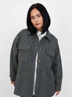 Büyük Beden Cep Detaylı Oversize Kaşe Gri Ceket