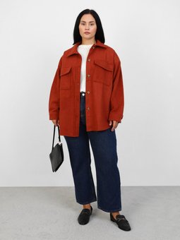 Büyük Beden Cep Detaylı Oversize Kaşe Kiremit Ceket