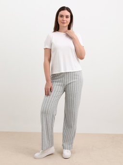 Büyük Beden Çizgili Gri Pantolon