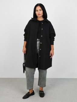 Büyük Beden Desenli Oversize Kaşe Siyah Ceket