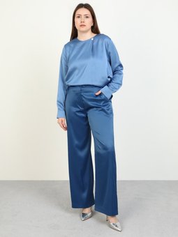 Saten Palazzo Büyük Beden Lacivert Pantolon