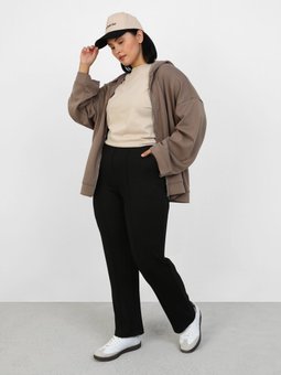 Siyah Büyük Beden Önden Dikişli Yumuşak Tuşeli Eşofman Alt