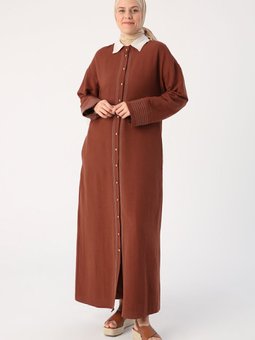 Acı Kahve Hakim Yaka Dikiş Detaylı Ferace