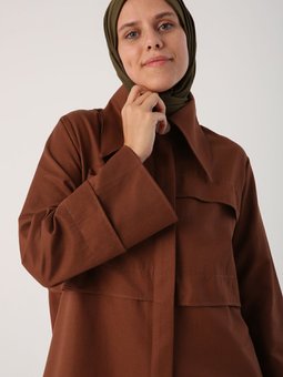 Açık Kahve Sivri Yakalı Gizli Patlı Ferace