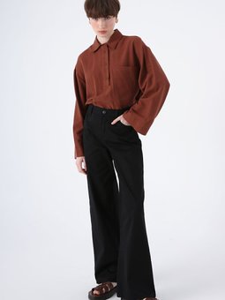 Siyah Pamuklu Bol Paça Cepli Likralı Pantolon