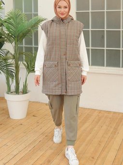 Trend Çıtçıtlı Gizli Fermuarlı Kapüşonlu Yelek 24kt515