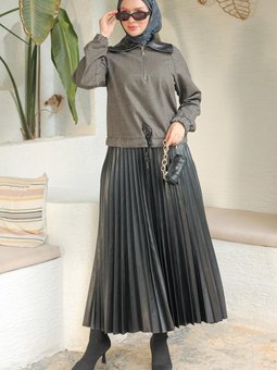 Trend Fermuarlı Kolları Lastikli Etekli İkili Takım 24kt612