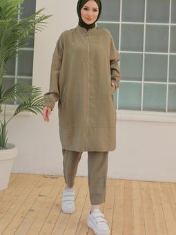 Armine Trend Pantolonlu Boydan Fermuarlu İkili Takım Haki 24yt695