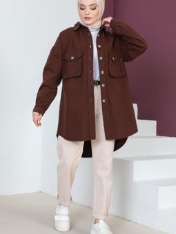 23049 Körük Cep Detaylı Ceket Kahverengi