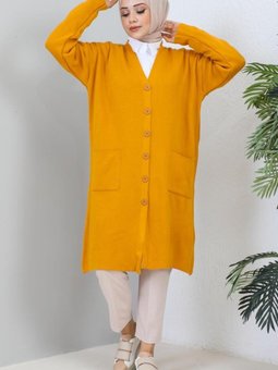 2446 Uzun Triko Hırka Hardal