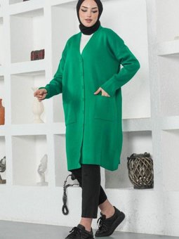 2446 Uzun Triko Hırka Yeşil