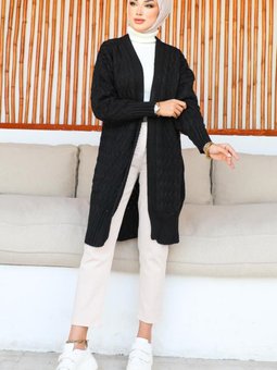 370 Desenli Triko Hırka Siyah