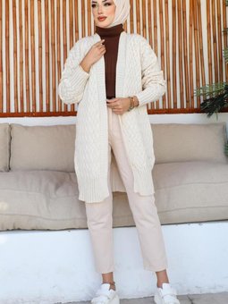 370 Desenli Triko Hırka Taş Rengi