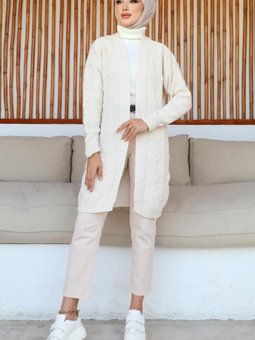 372 Kiraz Kabartmalı Triko Hırka Taş Rengi