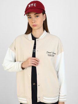 Baskı Detaylı Bomber Taş Rengi Ceket