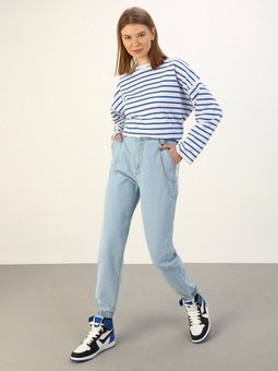 Doğal Kumaşlı Zincir Detaylı Kot Pantolon Buz Mavi