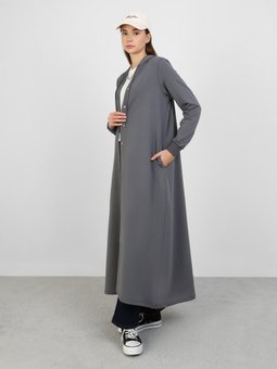 Kapüşon Detaylı Çıtçıtlı Spor Antrasit Pardesü