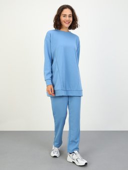 Scuba Dikiş Detaylı Rahat Kesim Eşofman Takım Açık İndigo