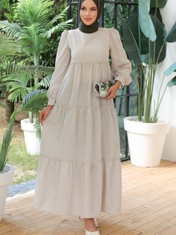 Benay Kat Detay Elbise 1102 Taş