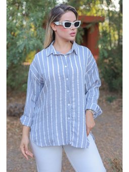 Delgin Çizgili Gri Gömlek