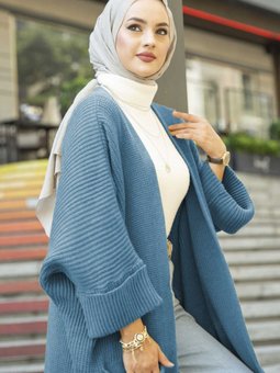 Eftalya Çift Cepli Uzun Triko Hırka 329 Mavi