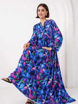 2423 Otantik Desenli Elbise A. Turkuaz