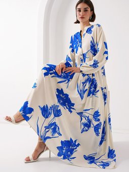 2423 Otantik Desenli Elbise A.ekru