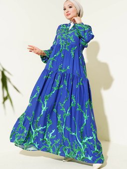 2423 Otantik Desenli Elbise T. Lacivert