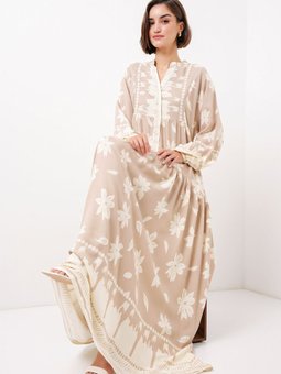 2423 Otantik Desenli Elbise Vizon