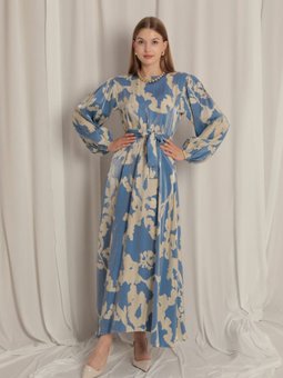 Parlak Büyük Desen Kumaş Abiye Elbise