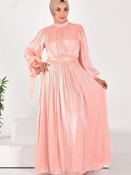 Pembe Bürümcük Janjan Kumaş Abiye Elbise