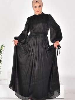 Siyah Bürümcük Janjan Kumaş Abiye Elbise