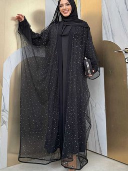 Taş Detaylı Yasarakol Tül Abaya 7881 Siyah