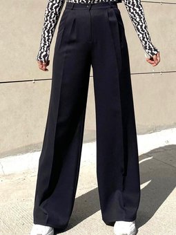 Siyah Double Kumaş Düğmeli Ve Cepli Palazzo Pantolon