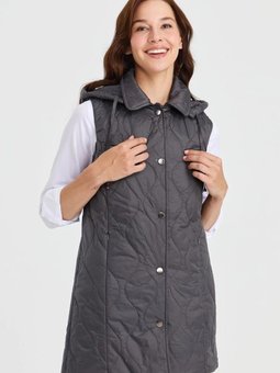 Gri Kapüşonlu Kapitone Yelek